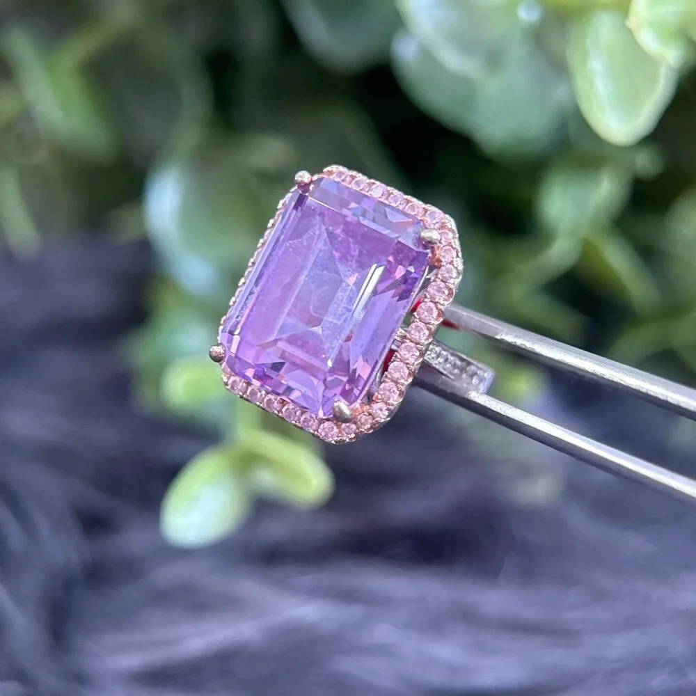 Amethyst Colored with Pink Cz Silver 925‎ Ring